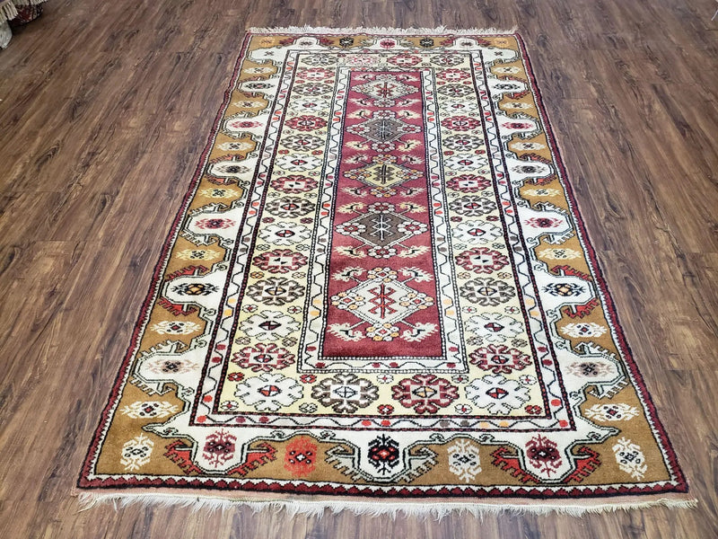 Turkish Caucasian Rug 4x7, Wool Turkish Talish Carpet, Geometric Rug by Jewel Rugs