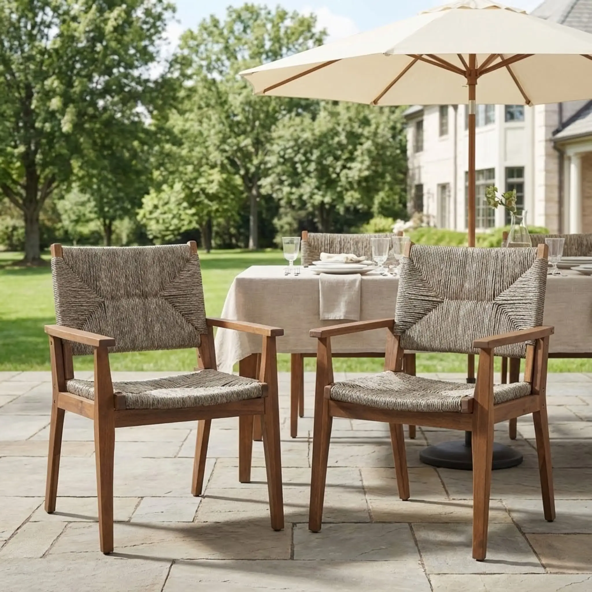 Durable Outdoor Dining Chair Set with Acacia Wood Frame and Wicker Seat by HouseOfZazla