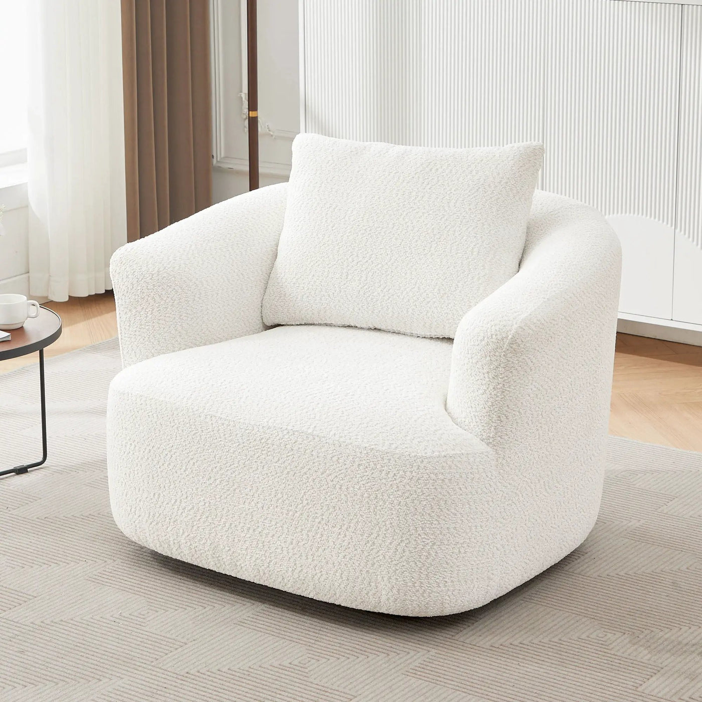 360° Swivel Barrel Sofa Chair With Throw Pillow, Upholstered Accent Chair by Unique Piece Furniture