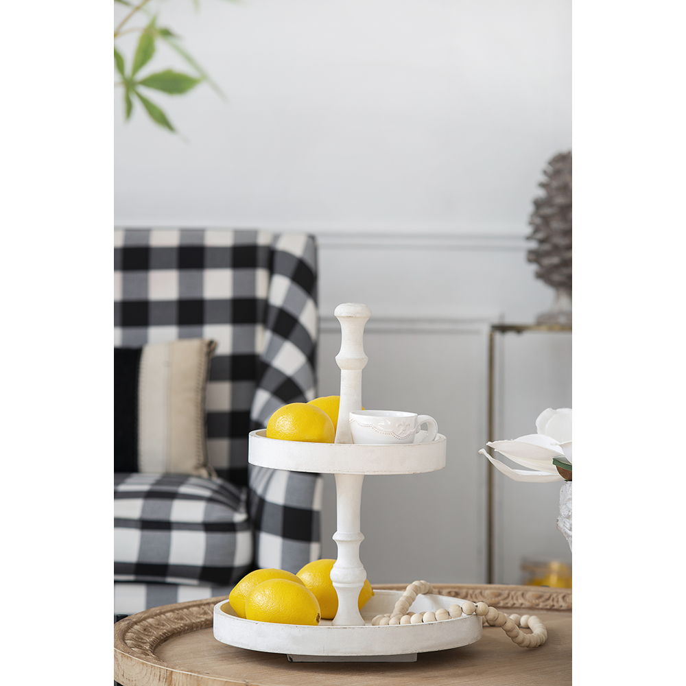 Two Tiered Round Wooden Tray with Farmhouse Style - White, photo 4 of 9