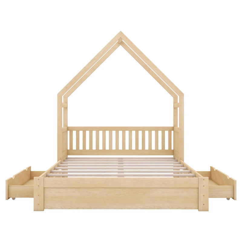 House Style Platform Bed With Guardrail And 2 Drawers by Unique Piece Furniture