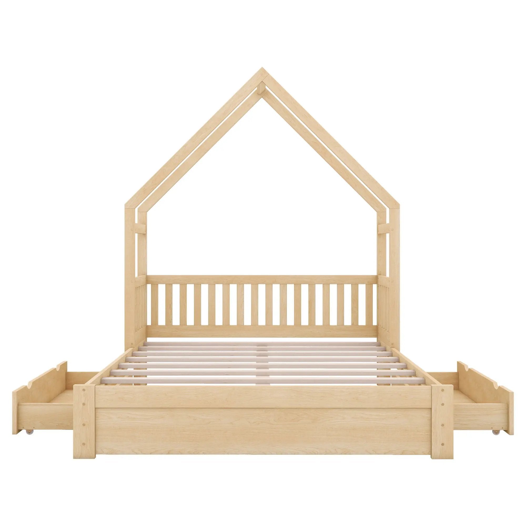House Style Platform Bed With Guardrail And 2 Drawers by HouseOfZazla