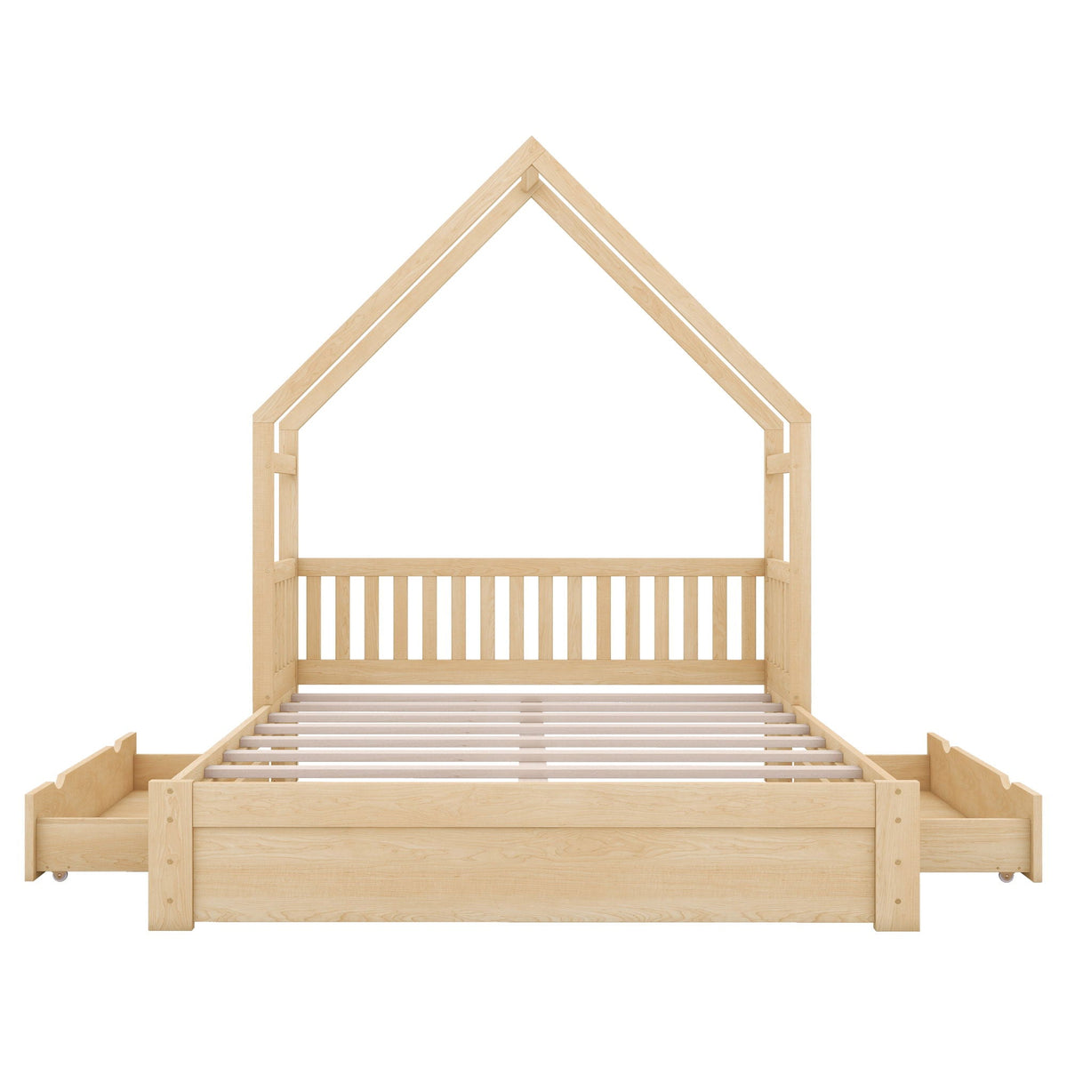 Queen Storage Platform Bed with Guardrail and 2 Drawers - White or Light Brown, photo 2 of 23