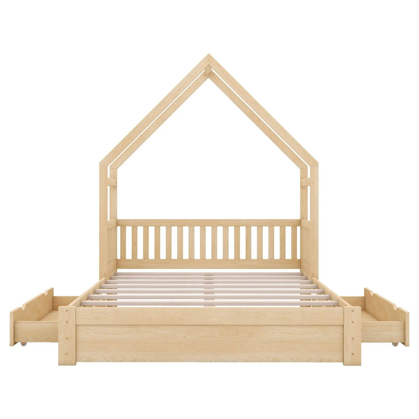 House Style Platform Bed With Guardrail And 2 Drawers by Unique Piece Furniture