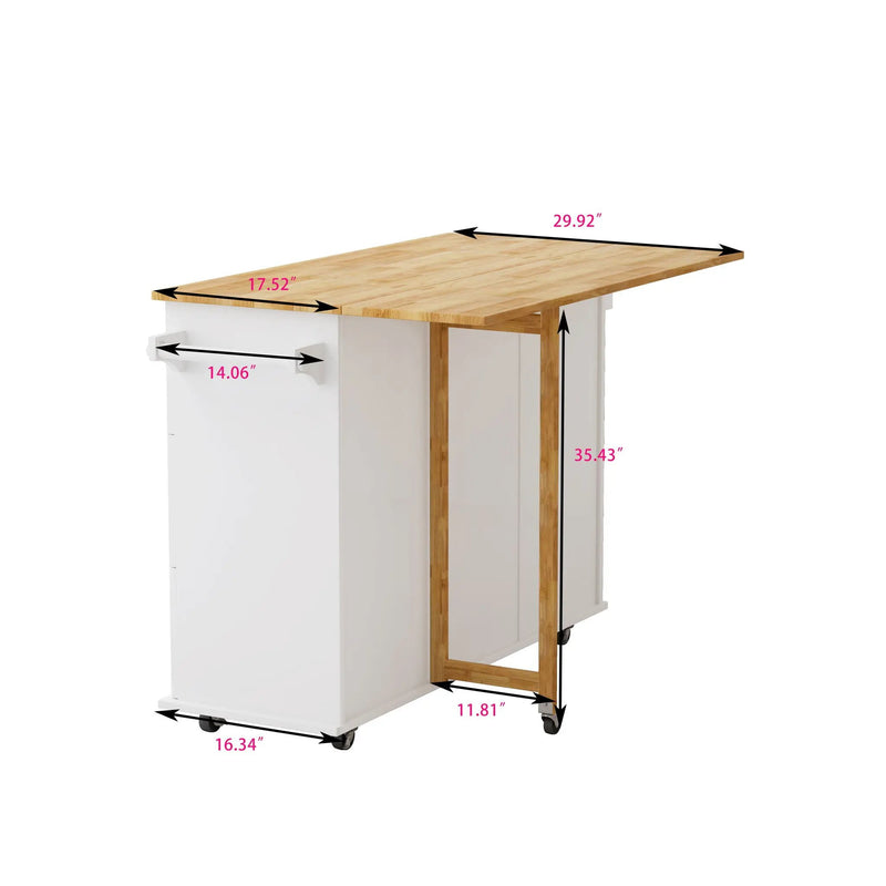 Kitchen Island Cart With 2 Door Cabinet, 3 Drawers, Spice Rack & Towel Rack - White by Unique Piece Furniture