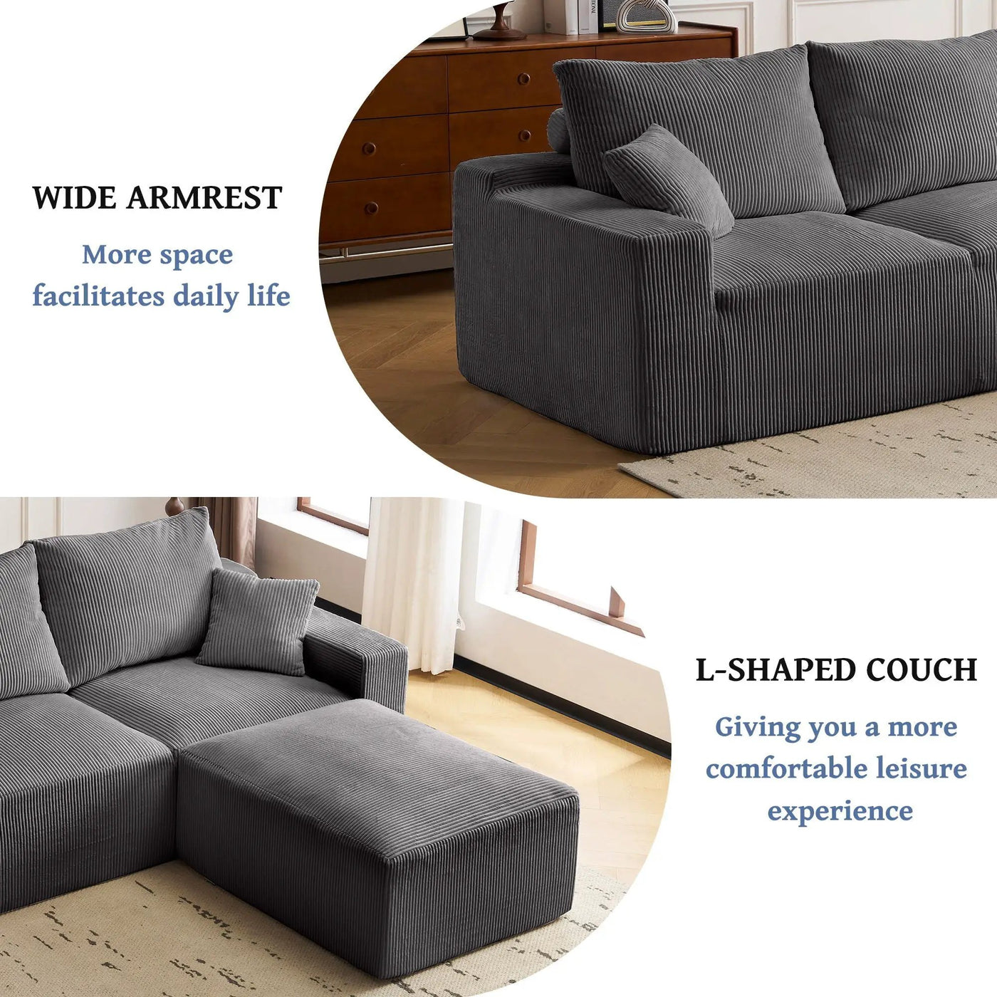 L Shaped Sectional Sofa, Full Compression 3 Seater Cloud Couch With Chaise by Unique Piece Furniture