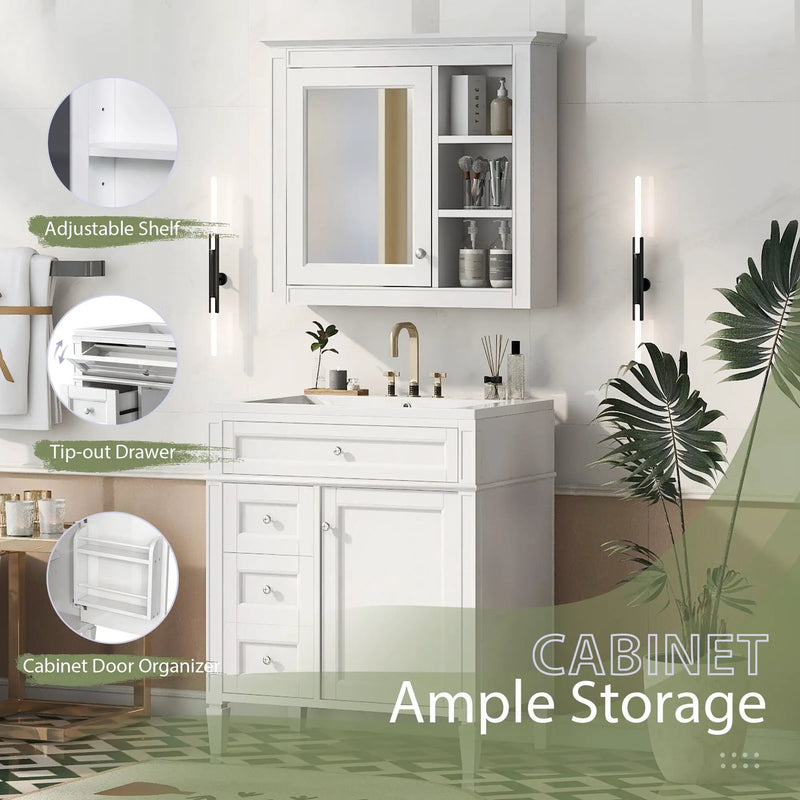 Bathroom Vanity With Medicine Cabinet, Royal Mirror Cabinet, Modern Bathroom Storage Cabinet With 2 Soft Closing Doors And 4 Drawers by HouseOfZazla