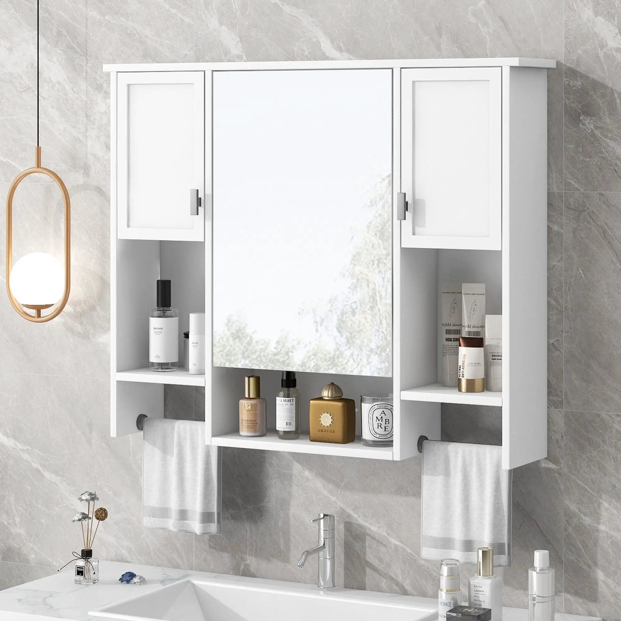 Wall Mounted Bathroom Storage Cabinet With Mirror, Medicine Cabinet With Towel Bar by Unique Piece Furniture