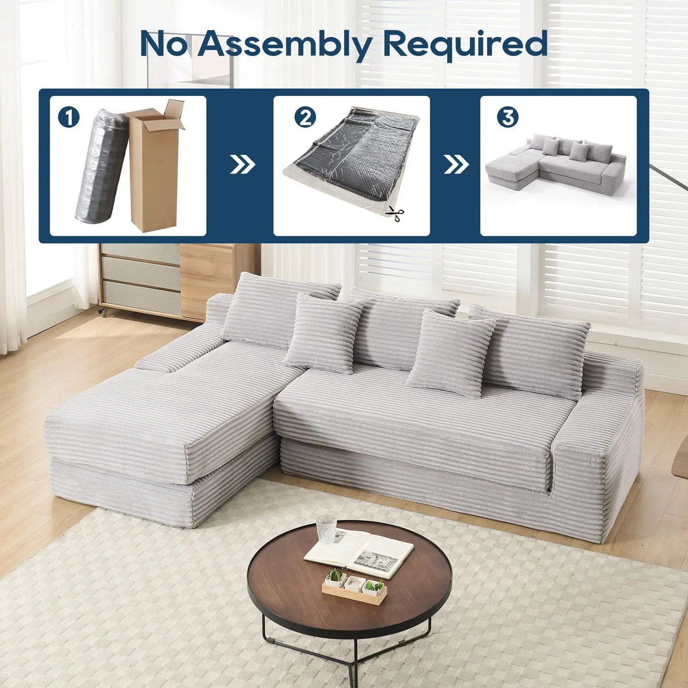 Modern L - Shaped Sectional Couch With Memory Foam by Unique Piece Furniture
