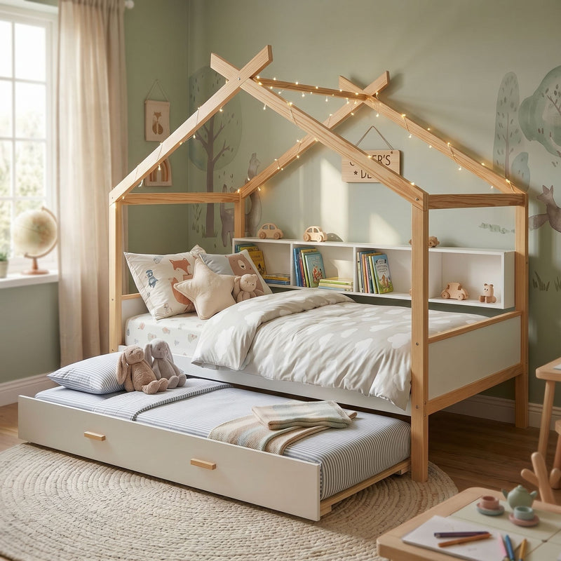 House Bed With Bookshelf Storage by HouseOfZazla