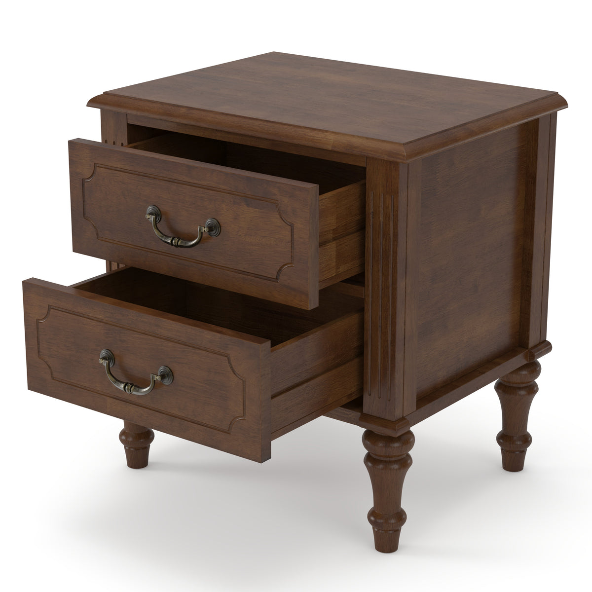 Farmhouse Nightstand with 2 Drawer, Solid Wood Bedside Table - Walnut, photo 7 of 10