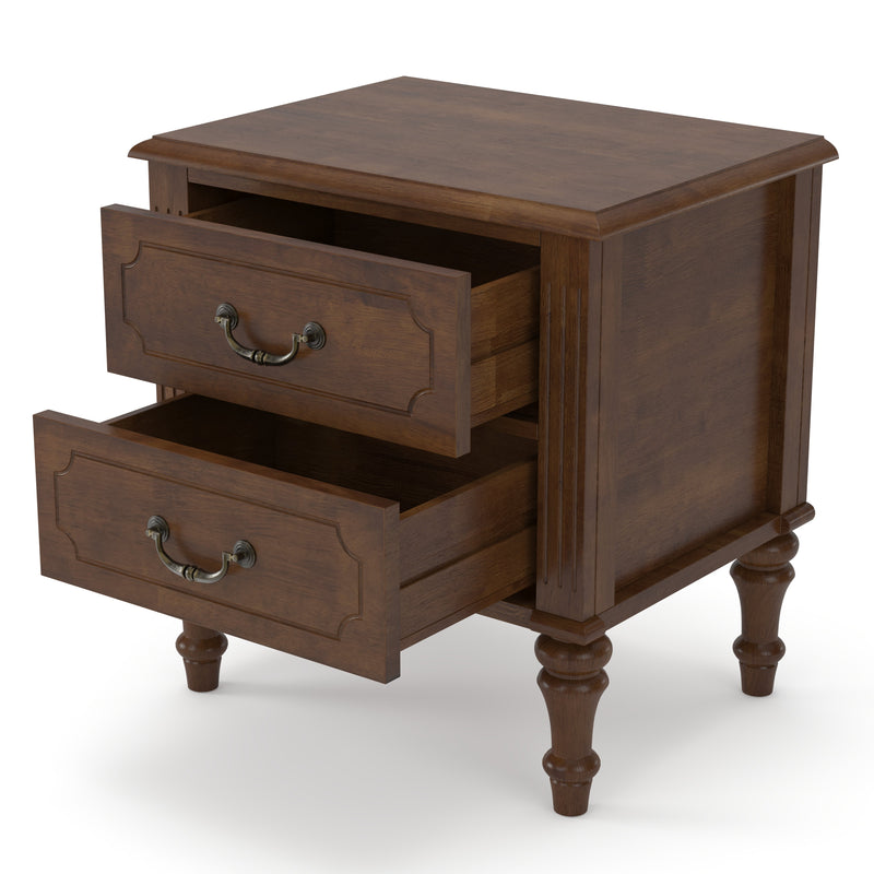 Farmhouse Nightstand with 2 Drawer, Solid Wood Bedside Table - Walnut, photo 7 of 10