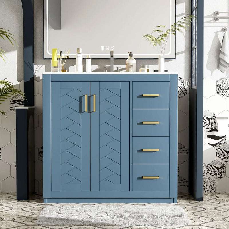 Bathroom Vanity With Sink, Storage Cabinet, Freestanding Set With 3 Drawers & Soft Closing Doors - Indigo by Unique Piece Furniture