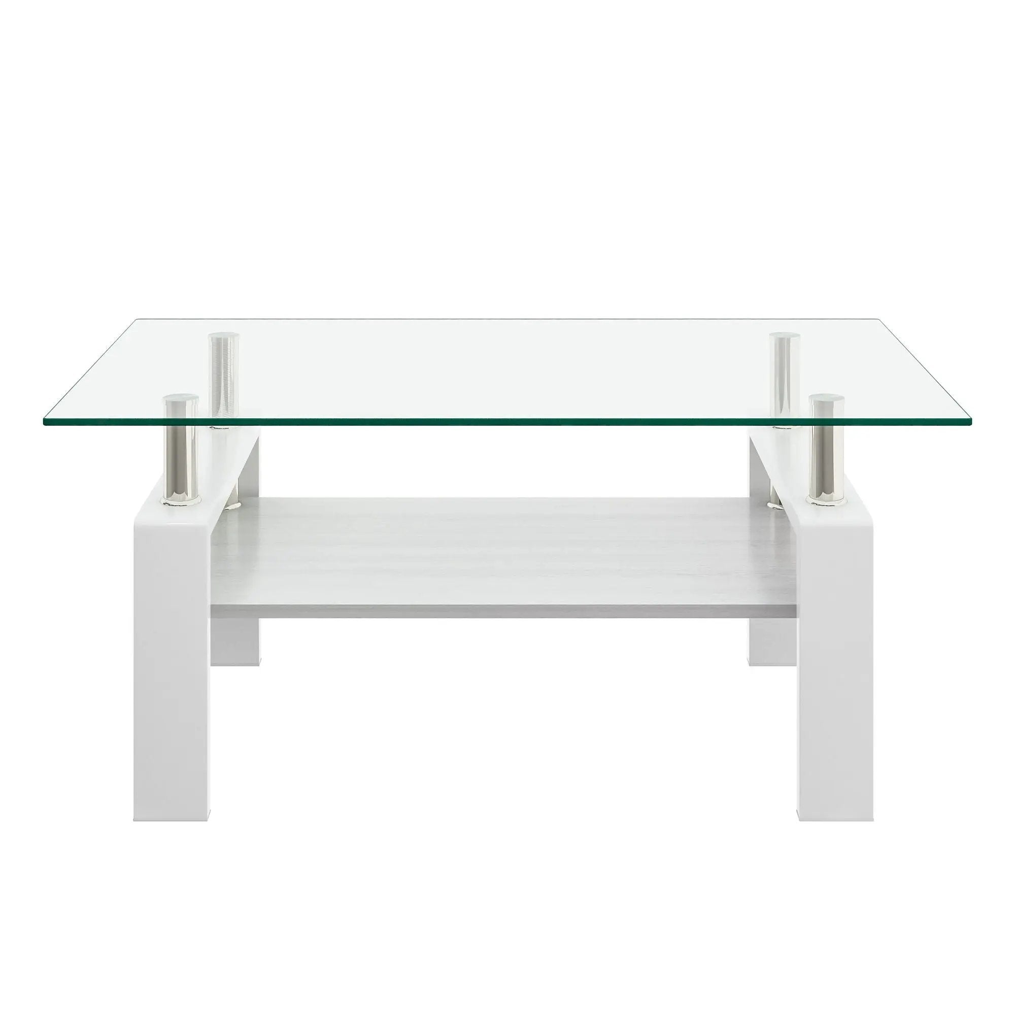 Modern Rectangular Coffee Table With Tempered Transparent Glass Top And Storage Shelf by Unique Piece Furniture