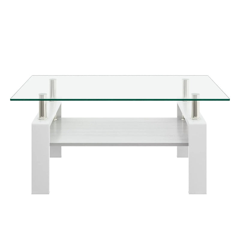Modern Rectangular Coffee Table With Tempered Transparent Glass Top And Storage Shelf by Unique Piece Furniture