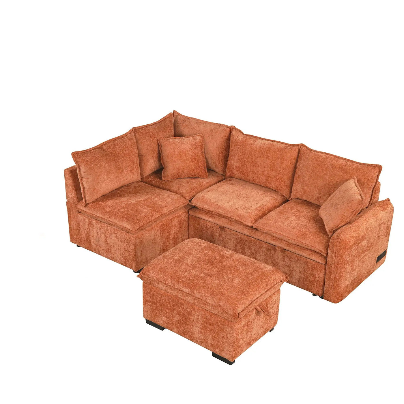 Convertible Sofa Bed Sectional Sofa Sleeper L-Shaped Sofa With A Storage Ottoman, Two Pillows, Two Power Sockets And Two USB Ports For Living Room by HouseOfZazla
