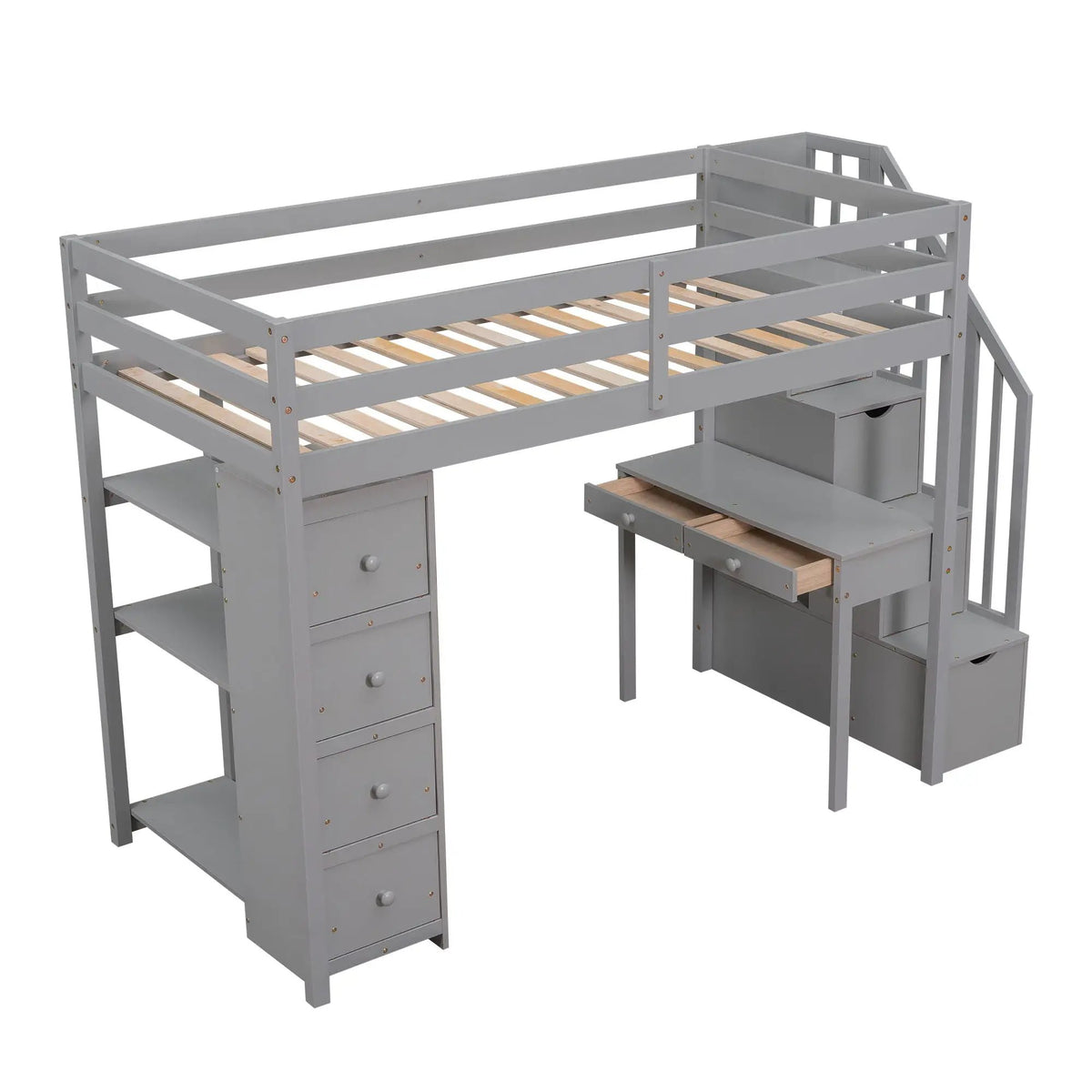 Loft Bed With Storage Drawers, Desk And Stairs With Shelves, photo 4 of 14