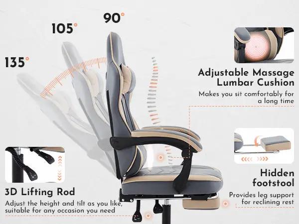 Gaming Chair with Footrest and Massage Lumbar Support by HouseOfZazla