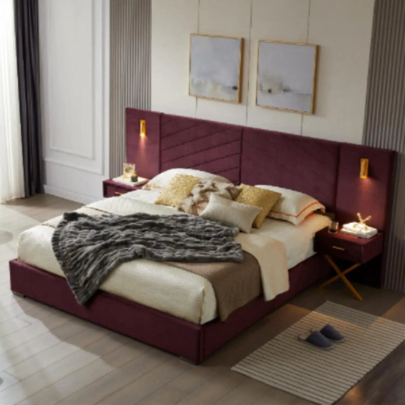 Comfortable Upholstered Bed With Vertical Channel Tufted Wingback Headboard by HouseOfZazla