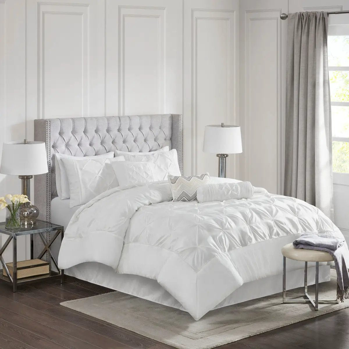 7 Piece Tufted Comforter Set White by HouseOfZazla