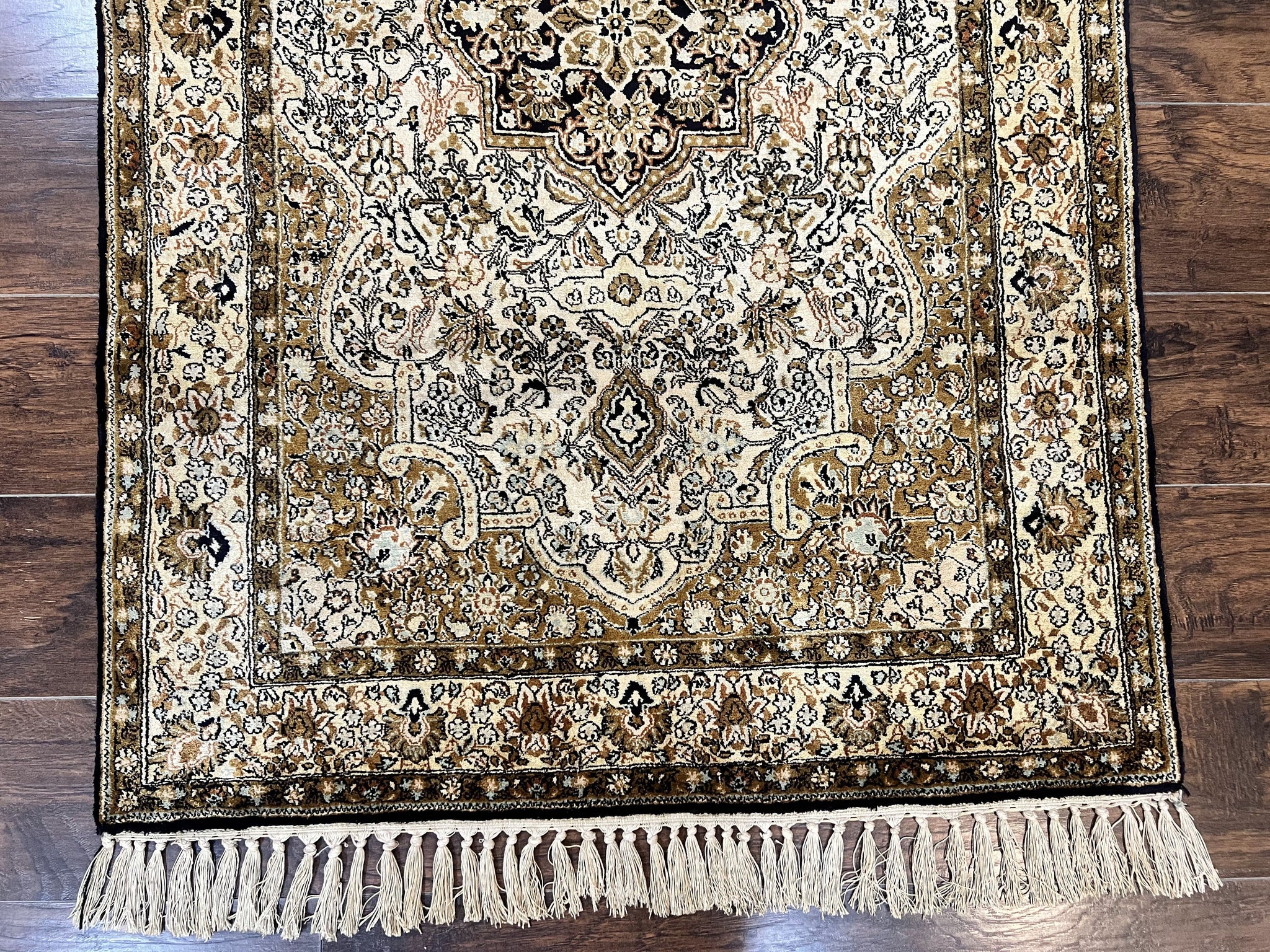 Persian Qum Silk Rug 3.5 x 5.5, Floral Medallion, Very Fine 350 KPSI, Handmade Silk on Silk Rug, Vintage by Jewel Rugs