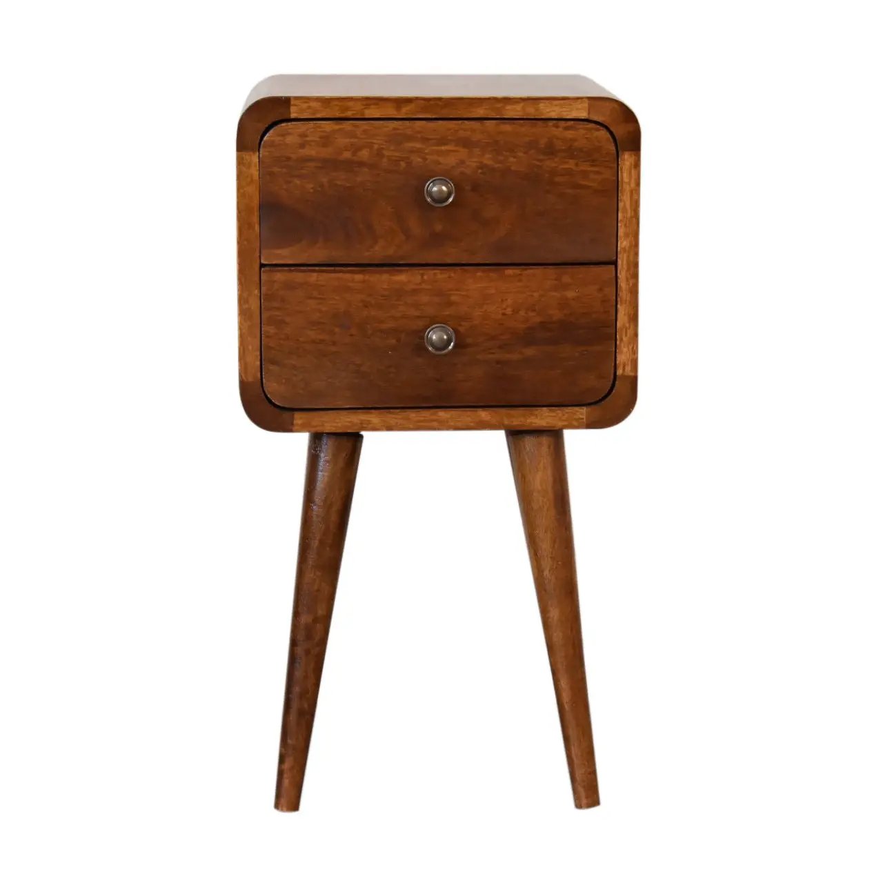 Soli Wood Mini Chestnut Curved Nightstand, 2-Drawers by HouseOfZazla