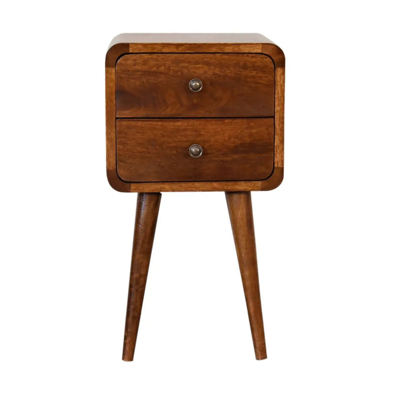 Soli Wood Mini Chestnut Curved Nightstand, 2-Drawers by HouseOfZazla