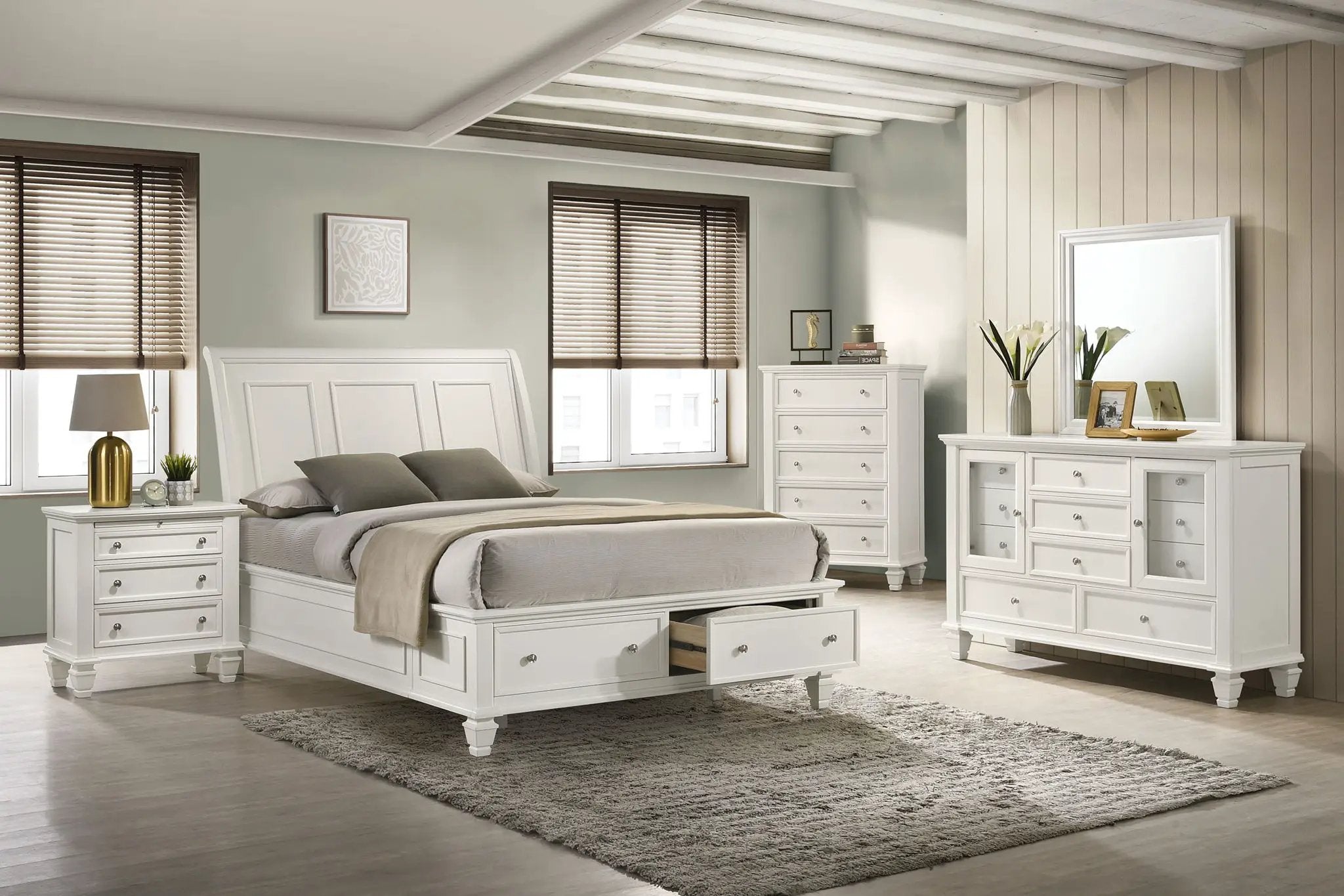 Sandy Beach 5-piece Eastern King Bedroom Set Cream White by Unique Piece Furniture