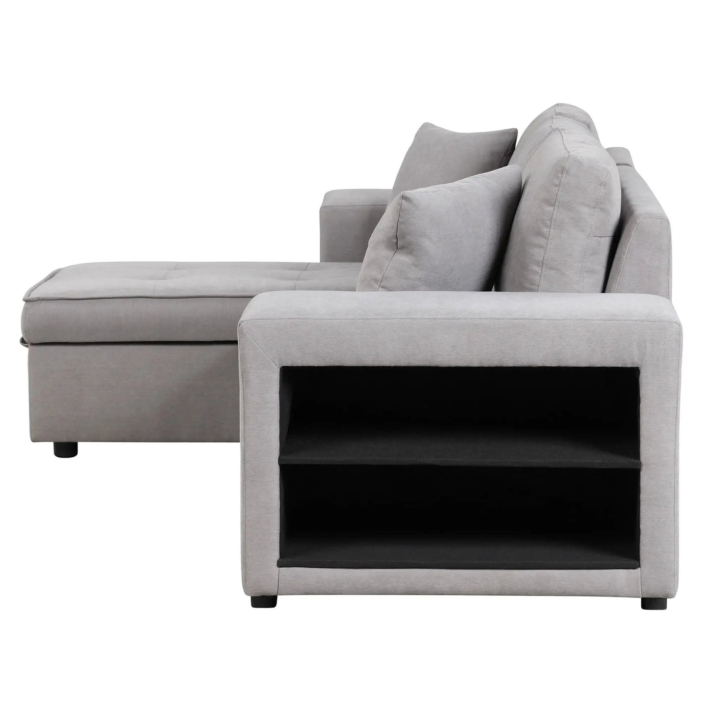 Modern L-Shape 3 Seat Reversible Sectional Couch, Pull Out Sleeper Sofa With Storage Chaise And 2 Stools For Living Room Furniture Set by HouseOfZazla