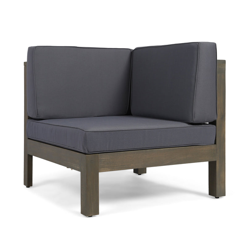 Oana Outdoor Wooden Sectional Set with Cushions, Dark Grey by HouseOfZazla