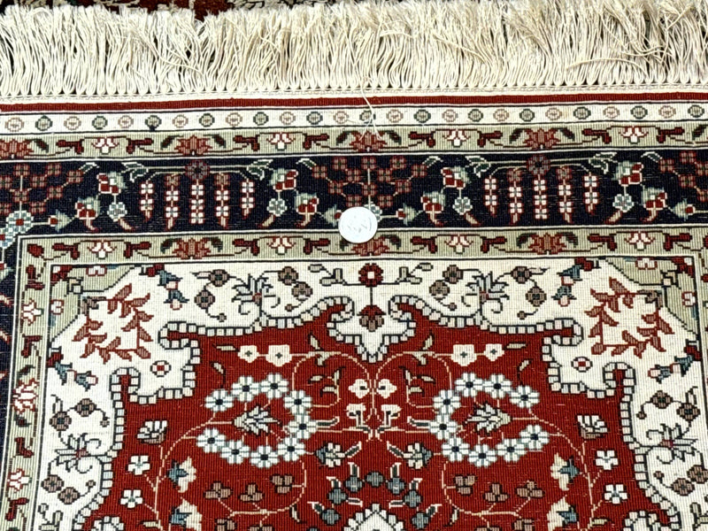 Turkish Silk Narrow Runner Rug 2 x 5.8, Very Fine 340 KPSI, Floral Medallions, Red by Jewel Rugs