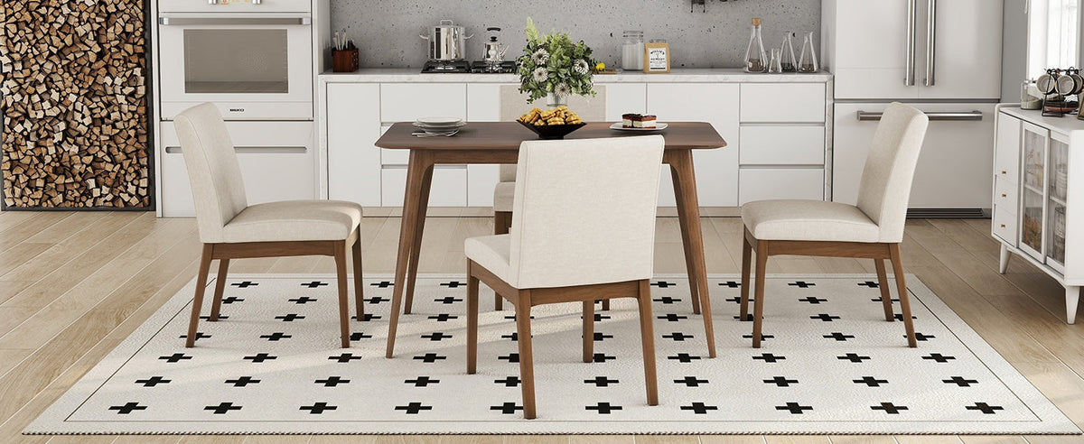 5-Piece Dining Table Set with Upholstered Chairs - Light Beige/Walnut, photo 7 of 10