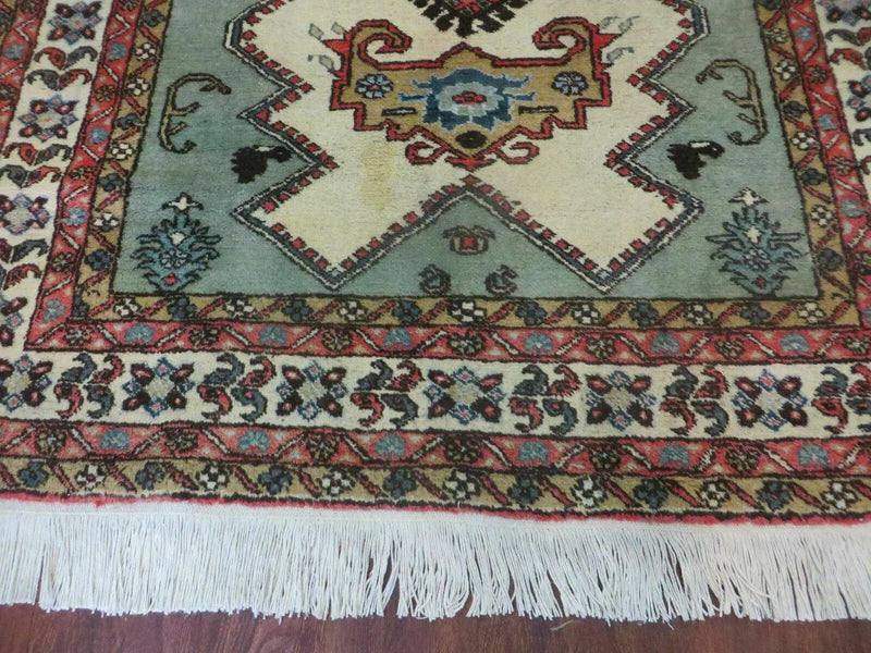 4' X 7' Vintage Handmade Knotted Rug India Caucasian Wool Soft Green Organic by Jewel Rugs