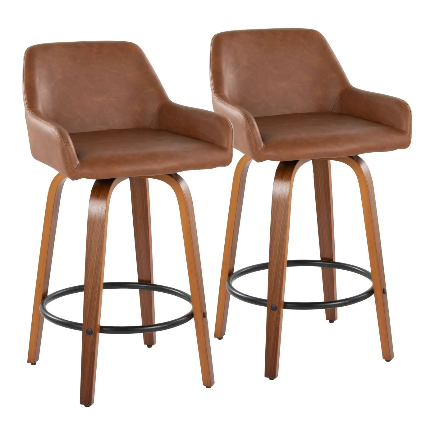 Daniella - Contemporary Fixed Height Counter Stool With Swivel With Round Footrest (Set of 2) by HouseOfZazla