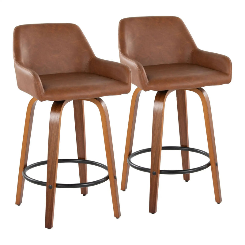 Daniella - Contemporary Fixed Height Counter Stool With Swivel With Round Footrest (Set of 2) by HouseOfZazla