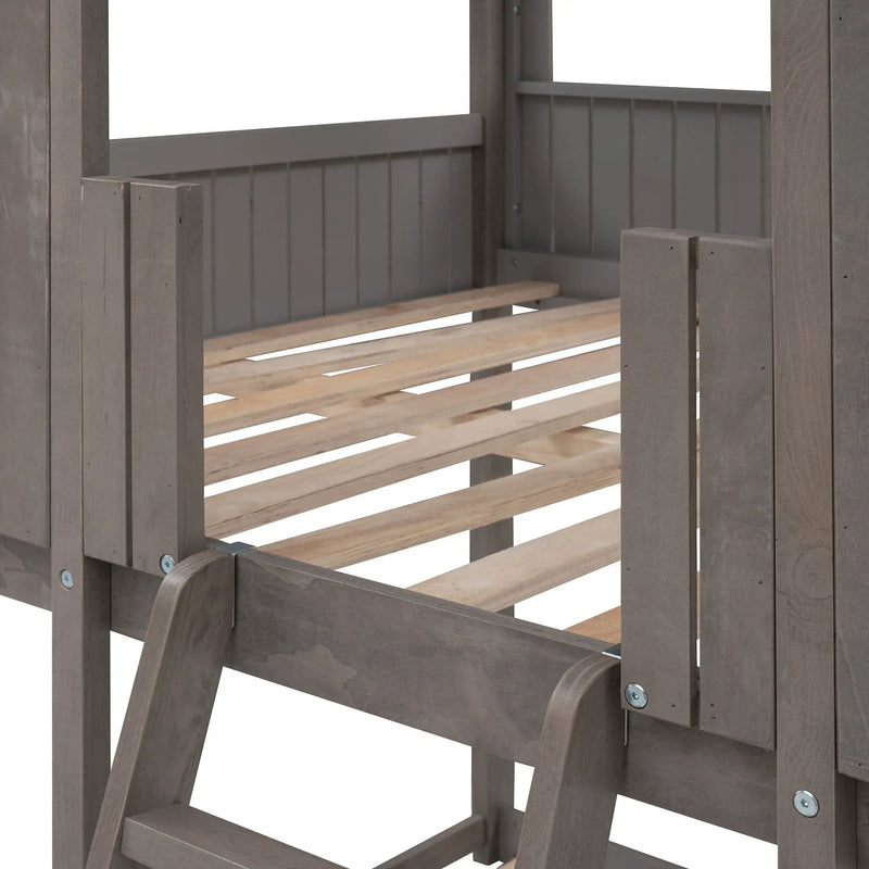 Bunk Bed With Roof, Window, Guardrail, Ladder by HouseOfZazla