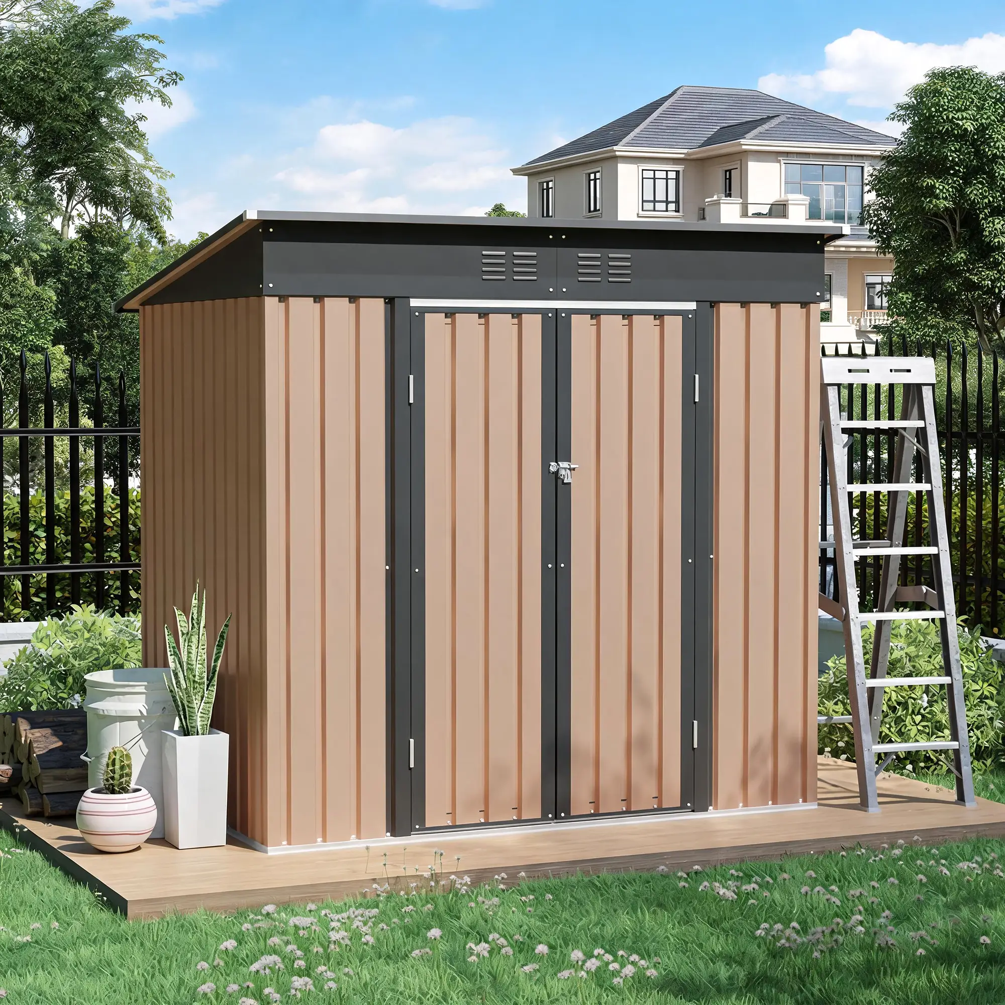 6x4 FT Metal Garden Shed With Hinge Door Pent Roof by HouseOfZazla