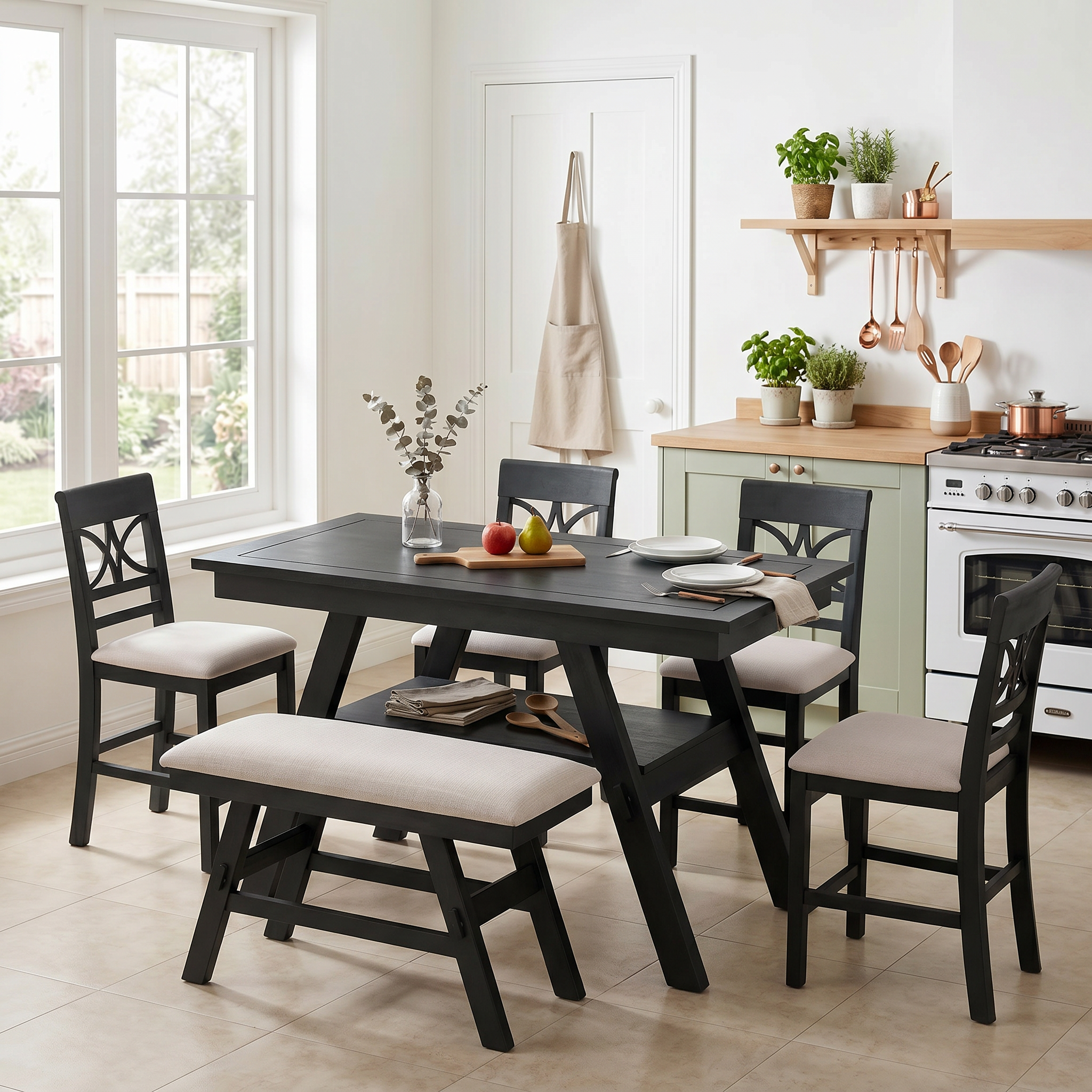 TOPMAX 6-Piece Wood Counter Height Dining Table Set with Storage Shelf by HouseOfZazla