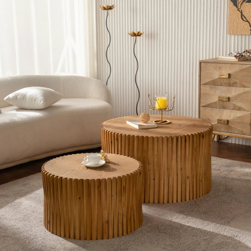 Cylindrical Coffee Table With Vertical Texture Relief by HouseOfZazla