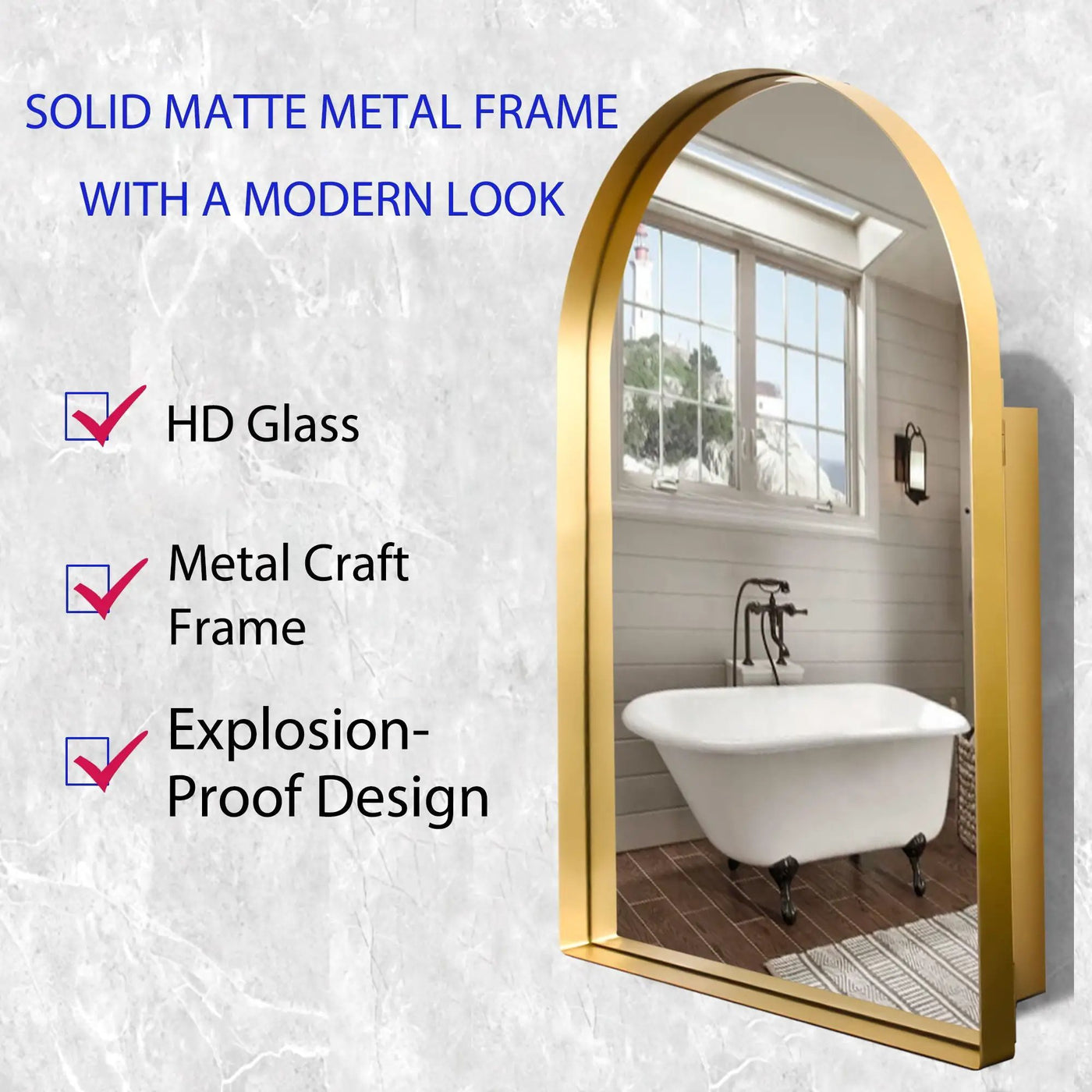 Arched Recessed Medicine Cabinet, Metal Framed Bathroom Wall Cabinet With Mirror And Adjustable Shelves, Wall Mirror With Storage For Bathroom by Unique Piece Furniture