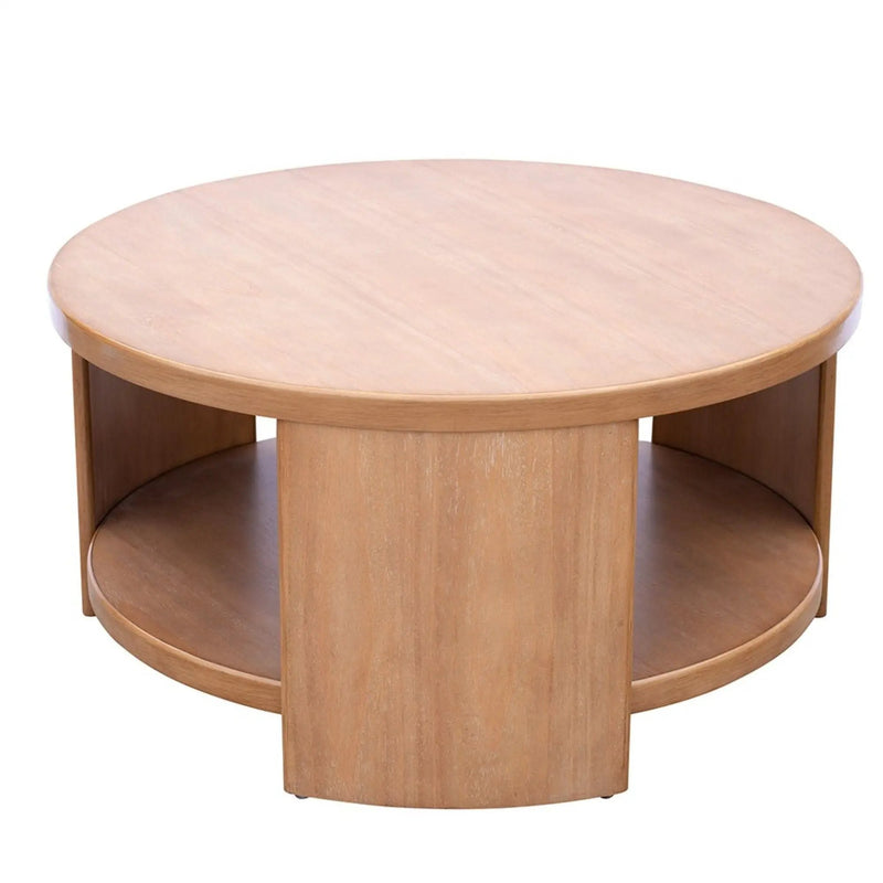 Minimalist Round Coffee Table With Shelf Storage - Natural by Unique Piece Furniture