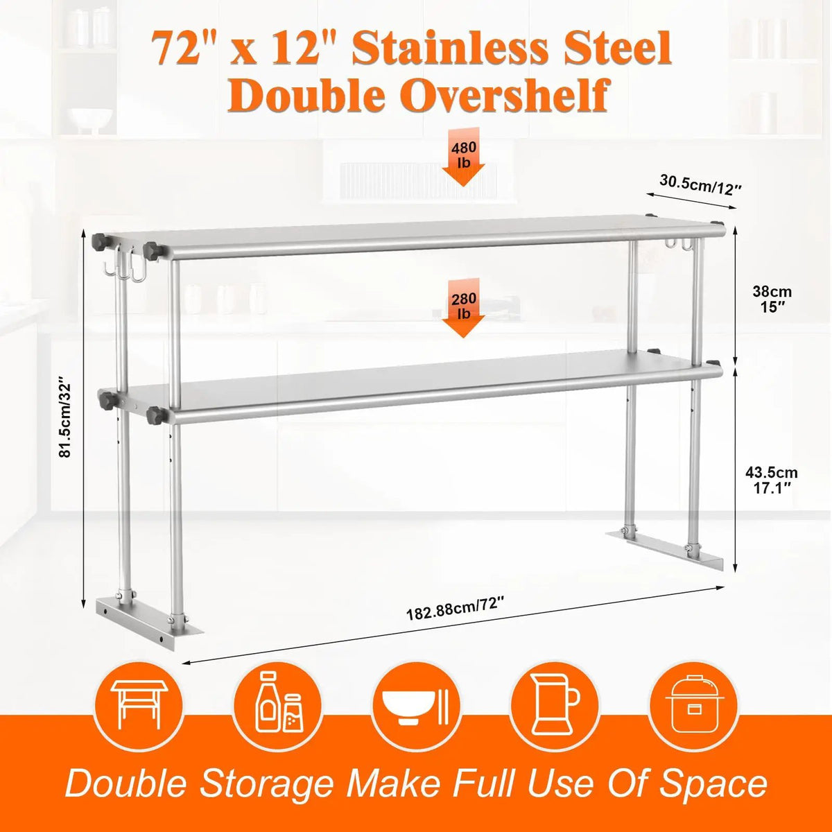 72 Inch Adjustable Stainless Steel Kitchen Rack by HouseOfZazla
