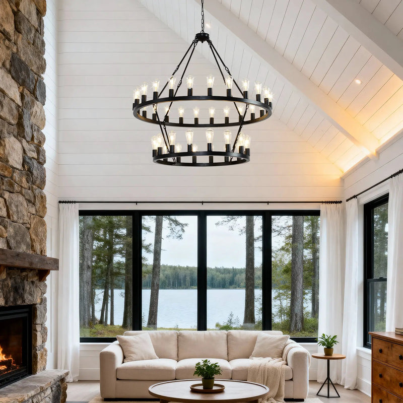 47.24 Inch Matte Black Wagon Wheel Chandelier with 36 Lights by HouseOfZazla