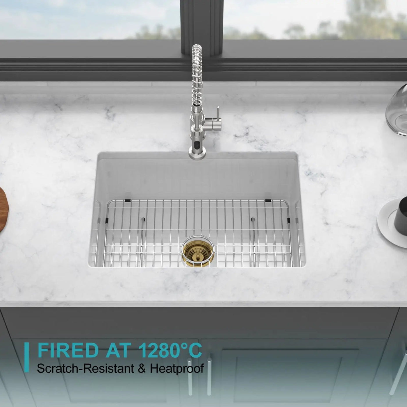 Undermount Single Bowl Ceramic Kitchen Sink, Dual Mount by HouseOfZazla