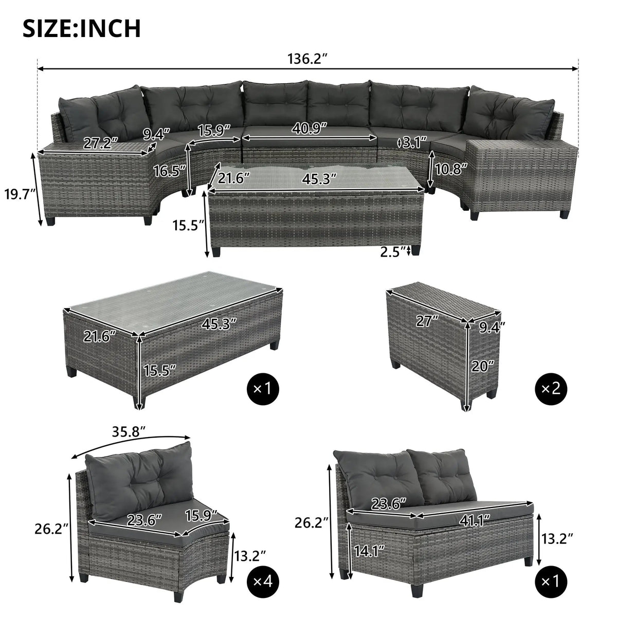 8-Pieces Outdoor Wicker Round Sofa Set by HouseOfZazla