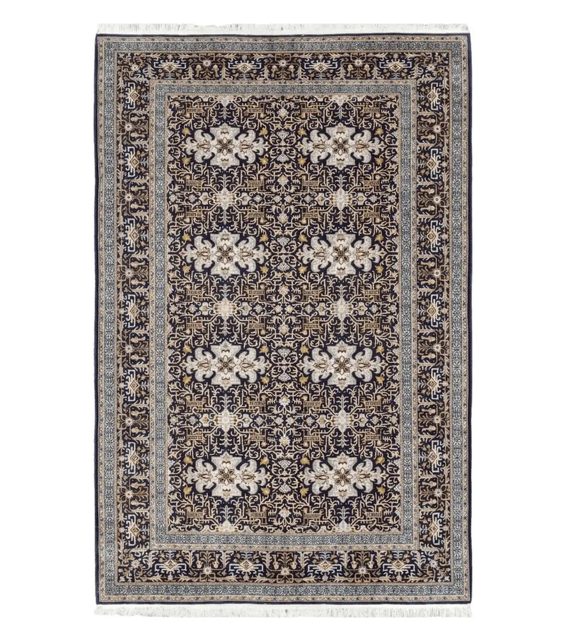 Persian Kashan Rug, Navy Blue, Hand-Knotted, Wool, 4' 8" x 7' 4", Pair A by Jewel Rugs