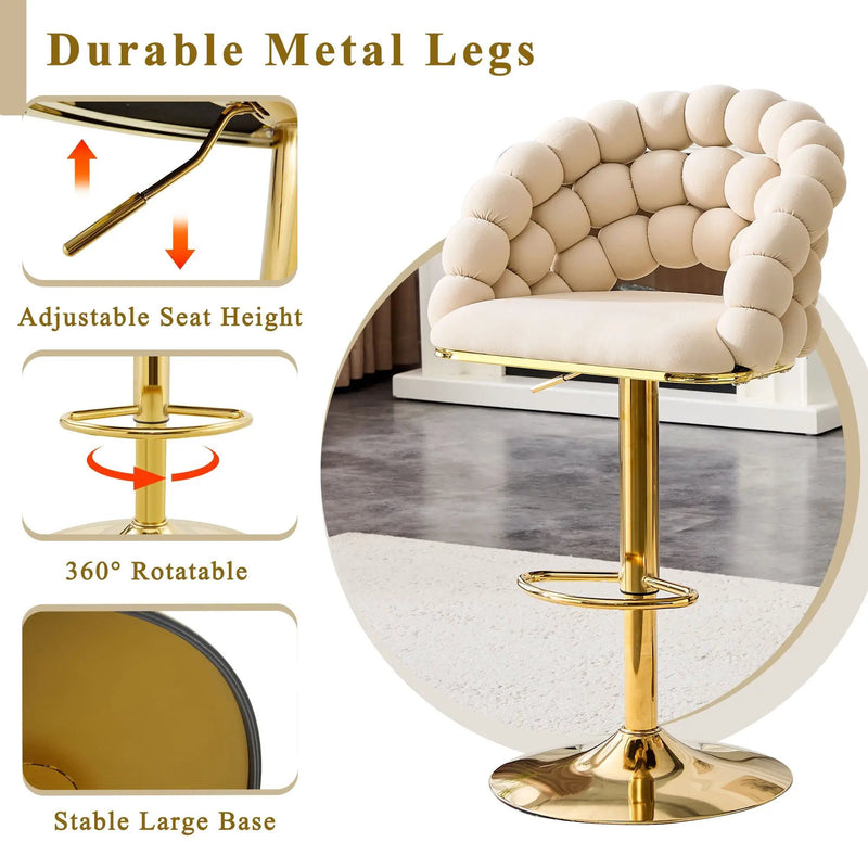 Puffy Bubble Chair, Ball Chain (Set of 2) - Beige / Gold by HouseOfZazla