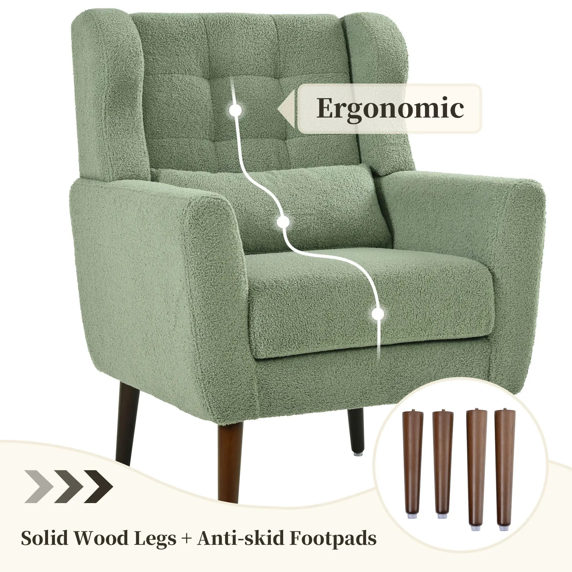 Modern Accent Chair, Teddy Fabric Living Room Chairs Comfy Reading Chair, Mid Century Accent Chair, Lounge Arm Chairs Armchair For Living Room Bedroom - Light Green by HouseOfZazla
