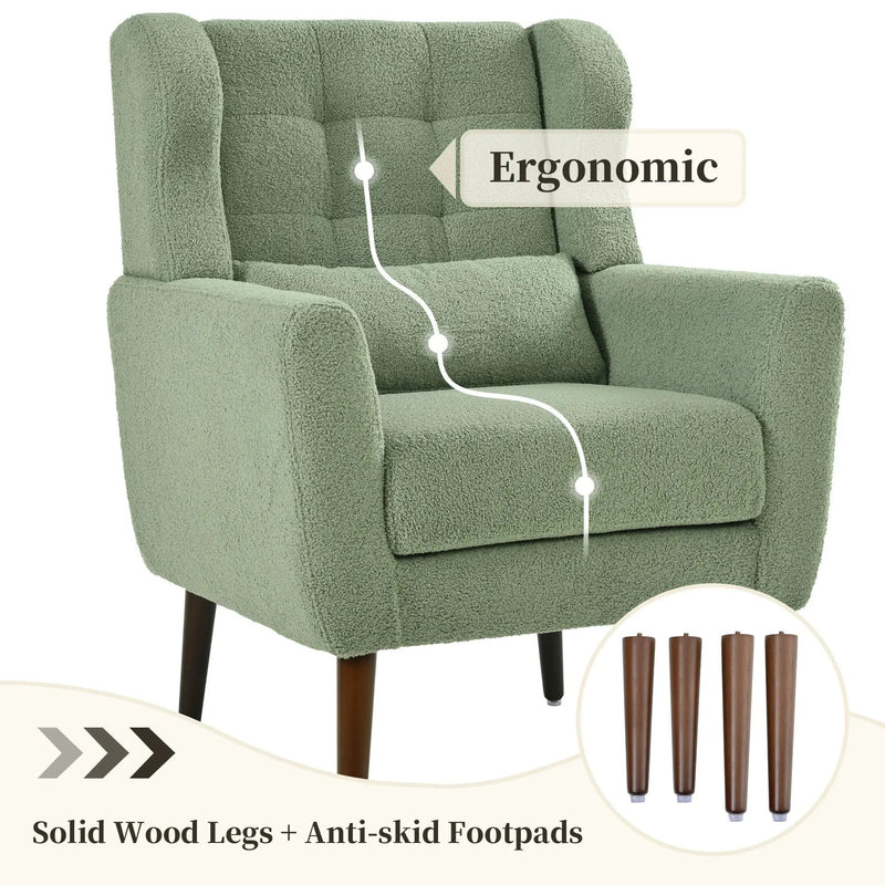 Modern Accent Chair, Teddy Fabric Living Room Chairs Comfy Reading Chair, Mid Century Accent Chair, Lounge Arm Chairs Armchair For Living Room Bedroom - Light Green by HouseOfZazla