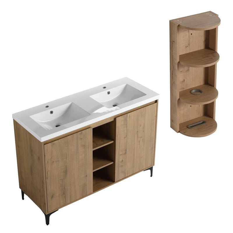 Elegant 48" Freestanding Bathroom Vanity With Double Resin Sink And Storage Rack Soft Close Doors - Imitative Oak by HouseOfZazla